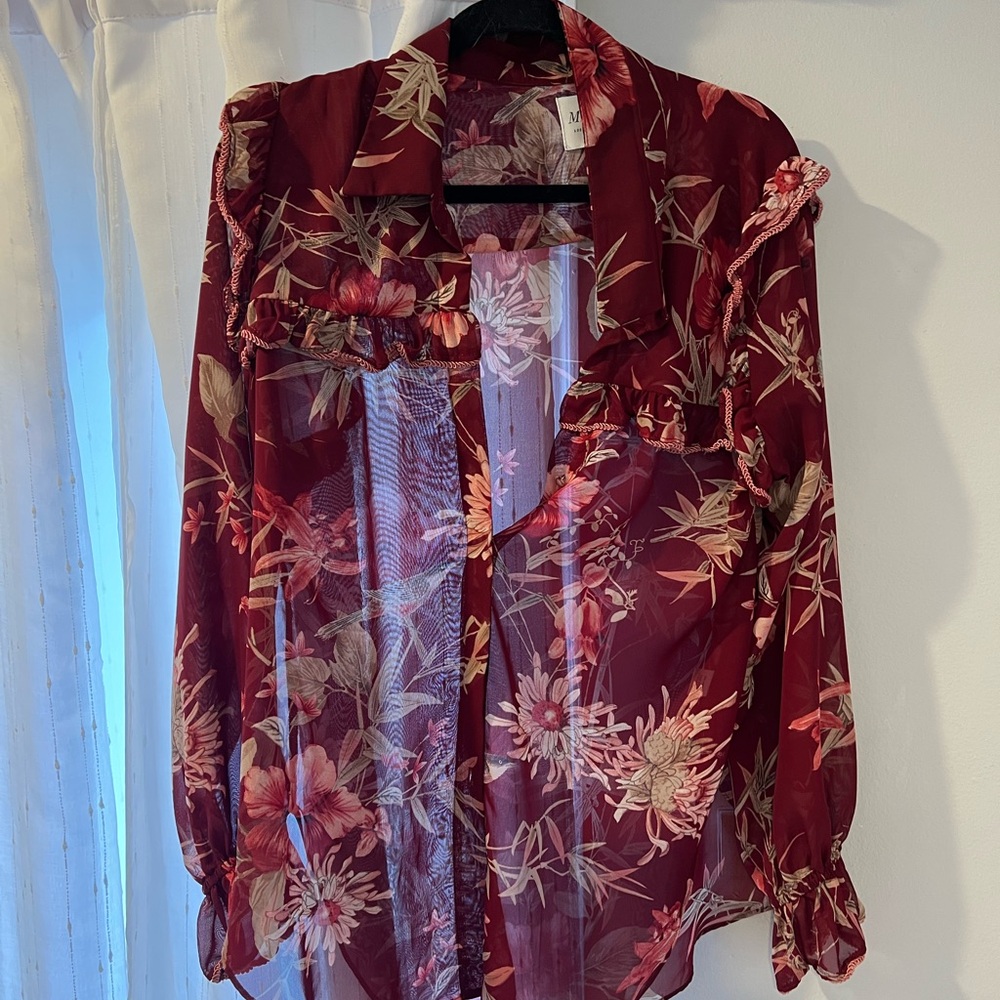 Misa Los Angeles Floral Sheer Blouse